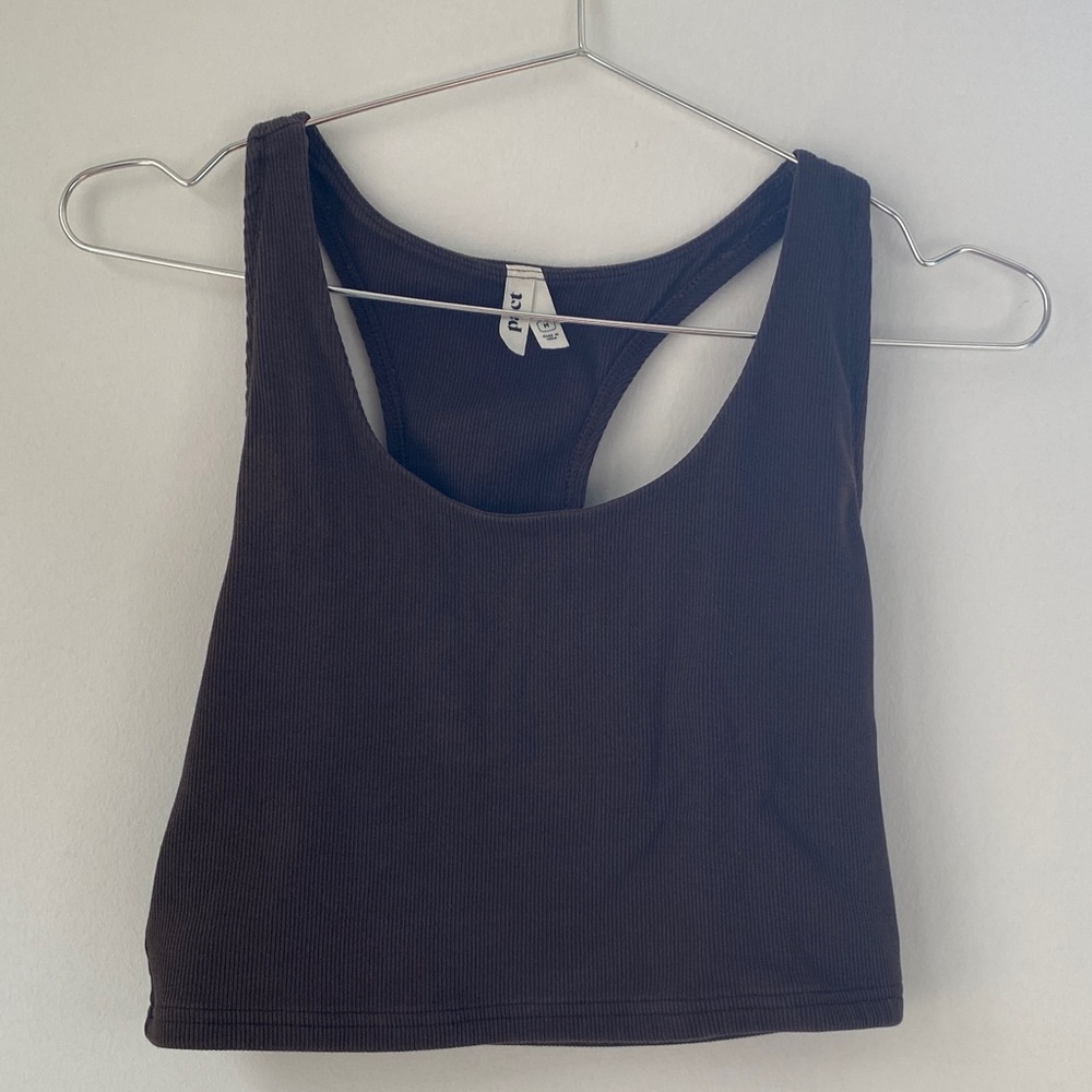 Pact organic cotton Brown Ribbed cropped racerback Tank Top